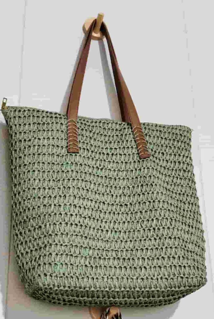 Green colour paper bag with PU HANDLE
